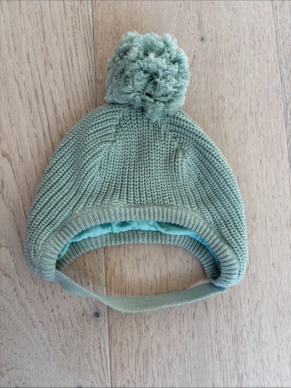 Janie and Jack Mint Green Knit Pom Pom Earflap Hat
